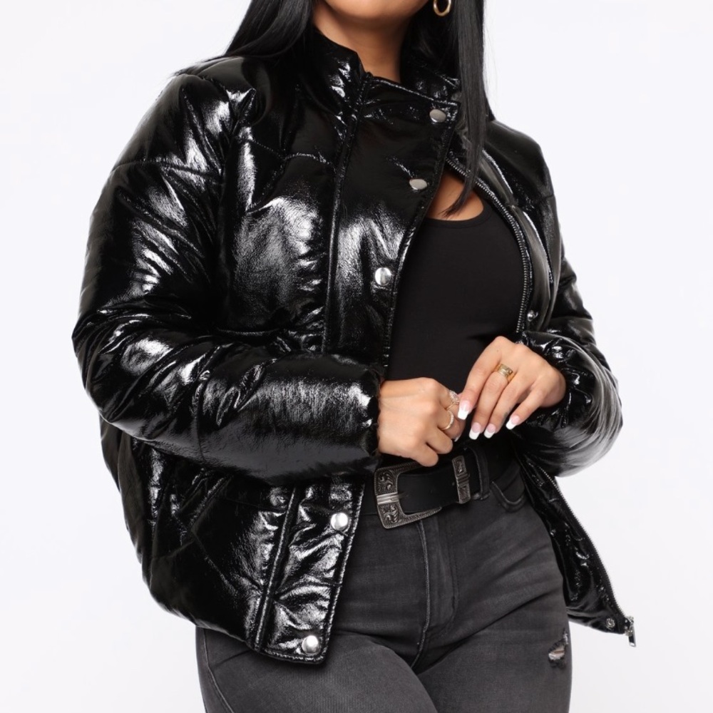 Black Glossy Puffer Jacket